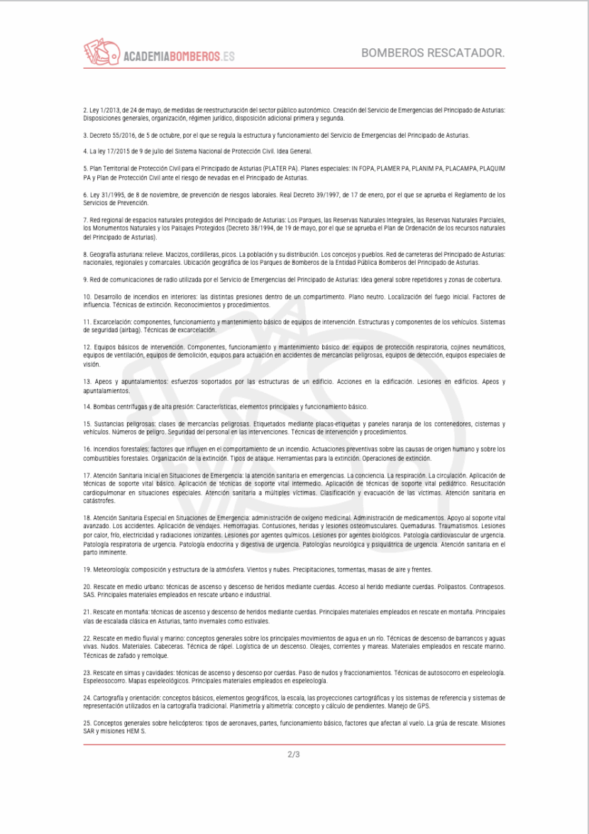 TEMARIO COMPLETO BOLSA BOMBERO RESCATADOR SEPA ASTURIAS - Imagen 2